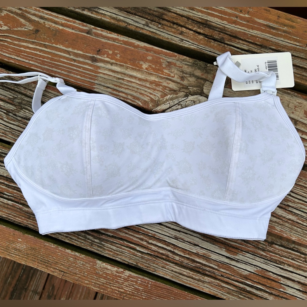 White Padded Sports Bra with Light Floral Texture